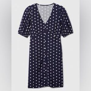 GAP Navy Polka Dot Puff Sleeve Dress XL | Button Front‎ Retro Vibes